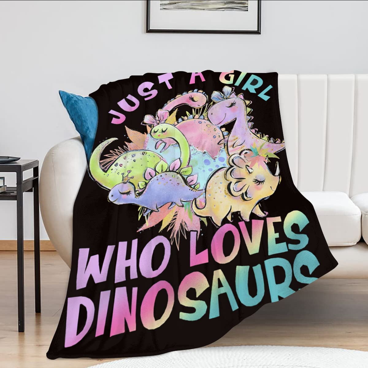 Just A Girl Who Loves Dinosaurs Throw Blanket - 60x50 Inch, Colorful Dino Print, Flannel 3 thumbnail image