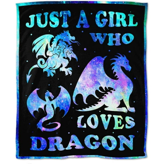 Just A Girl Who Loves Dragon Throw Blanket 60"X50" Soft Flannel Blankets for Bed Couch Plush Cozy Blanket for Adults Kids Micro Fleece Throws