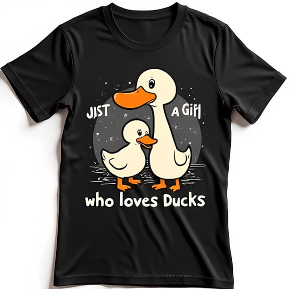 Just A Girl Who Loves Ducks Black T-Shirt with Cartoon Graphic Design