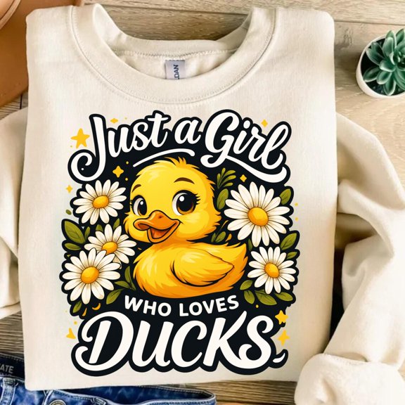 Just A Girl Who Loves Ducks T-Shirt Design – Cute Duck , Farm Animal Sublimation File, For Crafters, Pod Duck Lover Art All Size S-5XL