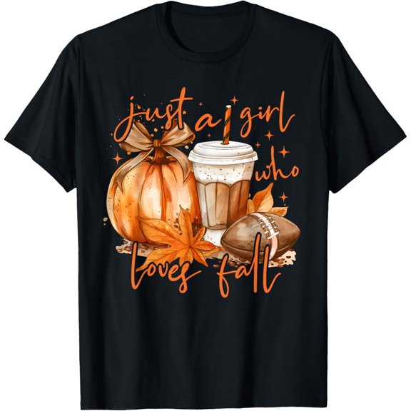 Just A Girl Who Loves Fall Coquette Pumpkin Season Football T-Shirt