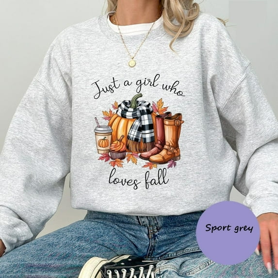 Just A Girl Who Loves Fall Crewneck Sweatshirt – Autumn Vibes, Pumpkin Season & Thanksgiving Cozy Top