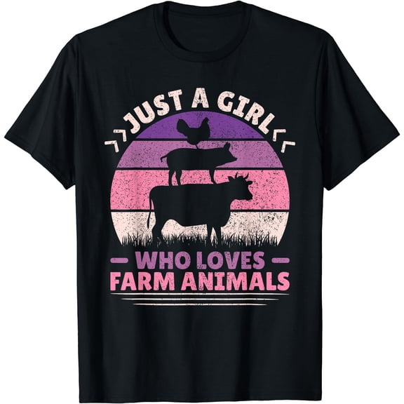 Just A Girl Who Loves Farm Animals Lover Women Farmer Girl T-Shirt Black X-Large