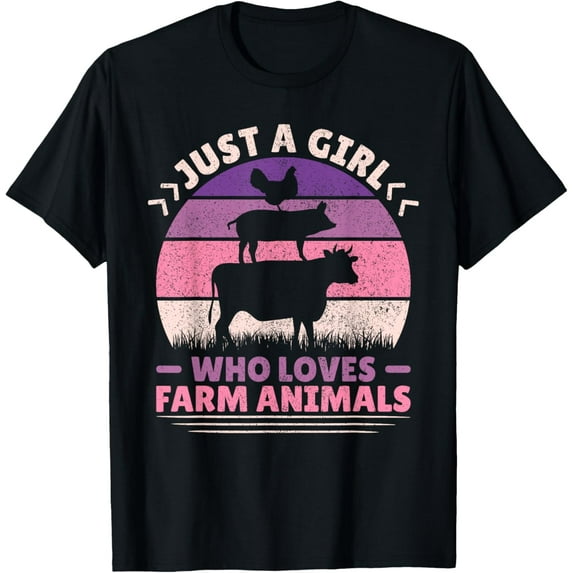 Just A Girl Who Loves Farm Animals Lover Women Farmer Girl T-Shirt men and women can wear, black, white, gifts.