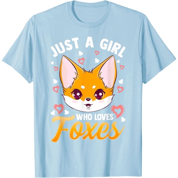 Just A Girl Who Loves Foxes Girls Cute Fox Gift Mom Unisex T-Shirt for Men Women Kids,Light Blue Color,Size L