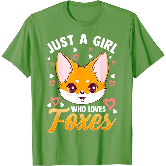 Just A Girl Who Loves Foxes Girls Cute Fox Gift Mom Unisex T-Shirt for Men Women Kids,Lime Color,Size YXS