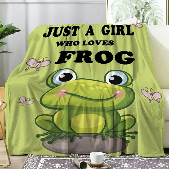 Just A Girl Who Loves Frog Soft Blanket All Season Throw Blanket Fleece Blankets Bed Sofa 60"x50"