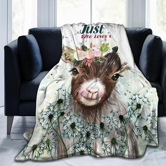 Just A Girl Who Loves Goats Flowers Throw Blanket Flannel Plush Soft Warm Blankets for Kids Adults Gift Sofa Chair Bed Office Goats Flowers