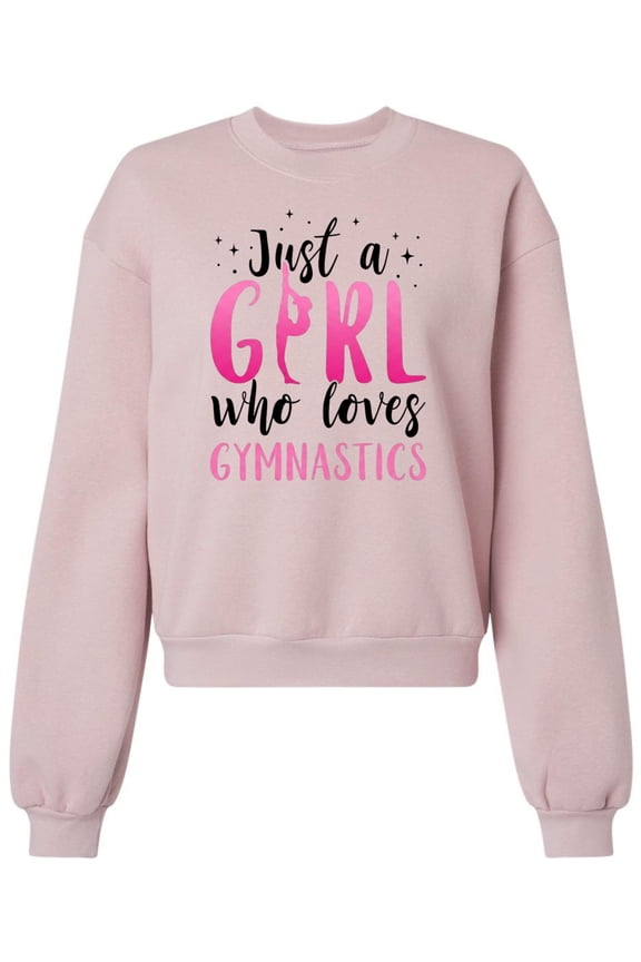 Just A Girl Who Loves Gymnastics Printed Sweatshirt Graphic Cotton Polyester Pullover Hooded Sweatshirt (Blush, Medium)