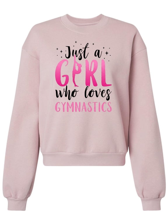 Just A Girl Who Loves Gymnastics Printed Sweatshirt Graphic Cotton Polyester Pullover Hooded Sweatshirt (Blush, Small)
