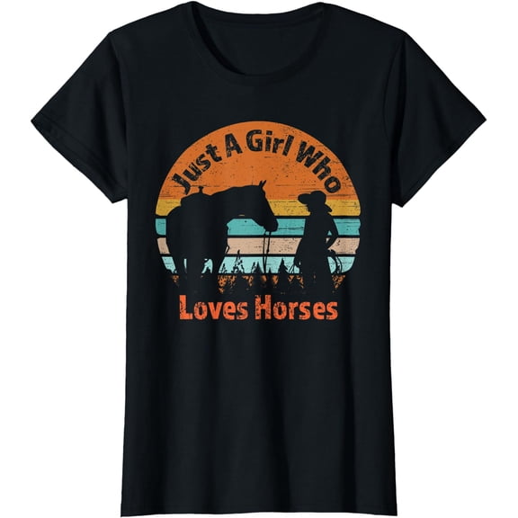 Just A Girl Who Loves Her Horse Retro Sunset Silhouette Gift T-Shirt