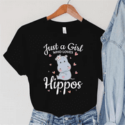 Just A Girl Who Loves Hippos Print Summer Casual T-shirts For Women Creative O Neck Short-sleeved T-shirts Fashion Ladies T-shirt