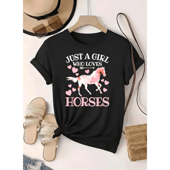 Just A Girl Who Loves Horses Gift For Kids Teens Equestrian Unisex T-Shirt V12060 up to Size 5XL