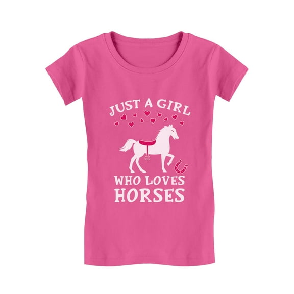Just A Girl Who Loves Horses Horse Lover Gift Toddler/Kids Girls' Fitted T-Shirt 3T Wow pink