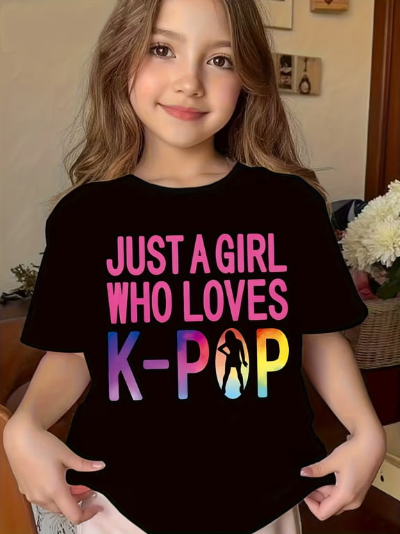 Just A Girl Who Loves Kpop Graphic Tee For Kids Girls Boys Funny Cute Style Birthday Gift Unisex Short Sleeve Cotton Tee