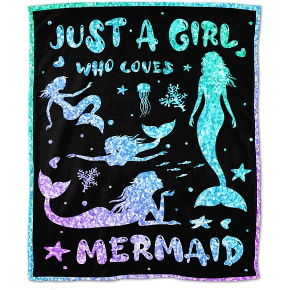 Just A Girl Who Loves Mermaid Throw Blanket 50"X40" Soft Flannel Blankets for Bed Couch Plush Cozy Blanket for Adults Kids Micro Fleece Throws