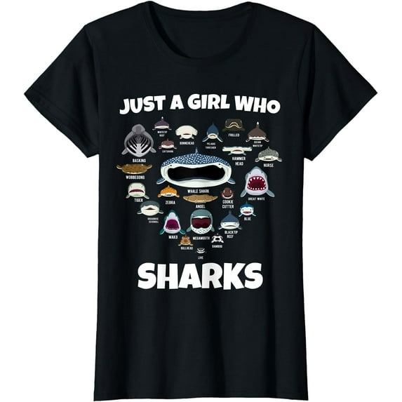 Just A Girl Who Loves Sharks, Shark Faces, Shark T-Shirt