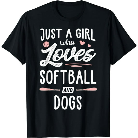 Just A Girl Who Loves Softball And Dogs Graphic Women T-Shirt