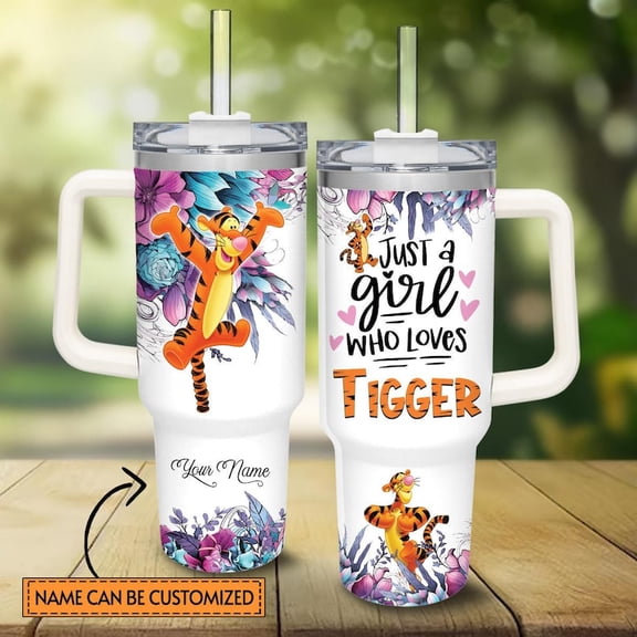 Just A Girl Who Loves Tigger Tumbler 40Oz, Disney Winnie Pooh Coffee Tumbler, Movie Cartoon Insulated Tumbler, Disneyworld Cup