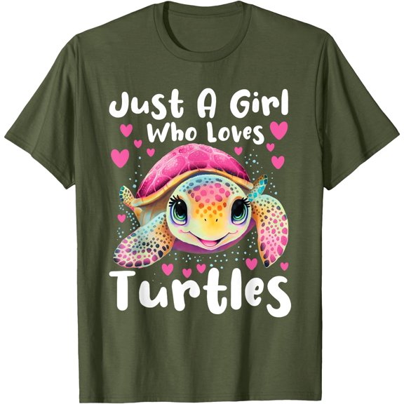 Just A Girl Who Loves Turtles Sea Animal Reptile Lover Unisex T-Shirt for Men Women Kids Toddler,Military Green Color,Size 2T