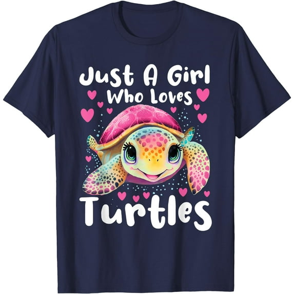 Just A Girl Who Loves Turtles Sea Animal Reptile Lover Unisex T-Shirt for Men Women Kids Toddler,Navy Color,Size YS