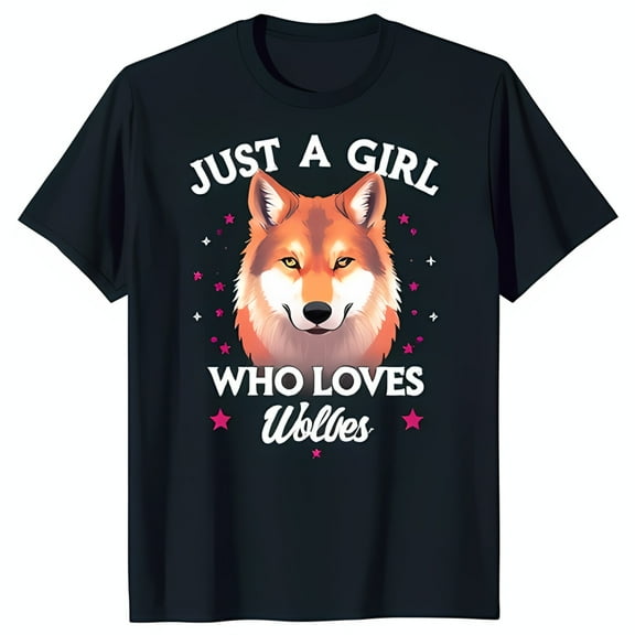 Just A Girl Who Loves Wolves Black T-Shirt with Head Graphic Cute & Stylish Design