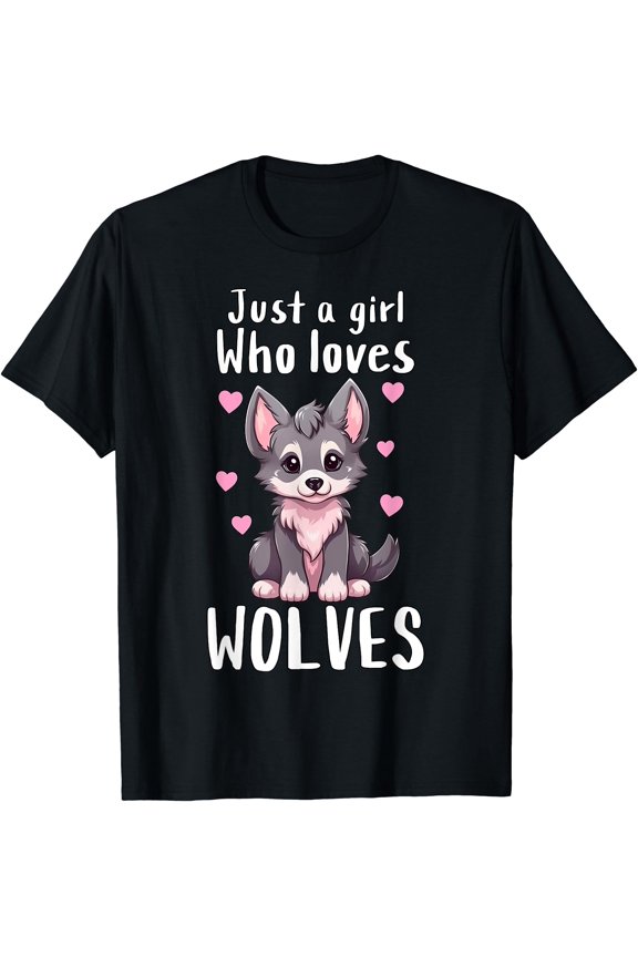 Just A Girl Who Loves Wolves, Cute Grey & Pink Baby Wolf T-Shirt, Unisex T-Shirt
