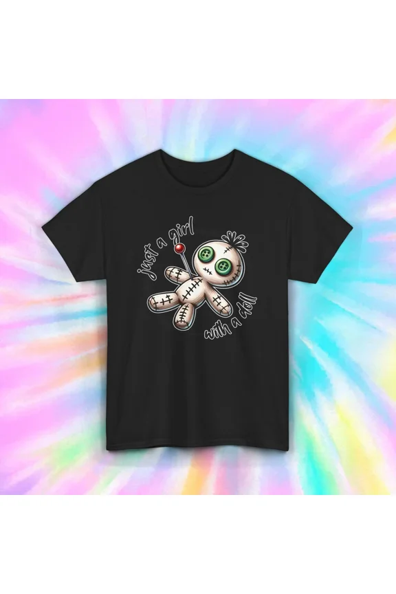 Just A Girl With A Doll Adorable Voodoo Fun Witchy Gift Top Unisex T-Shirt up to size 5XL