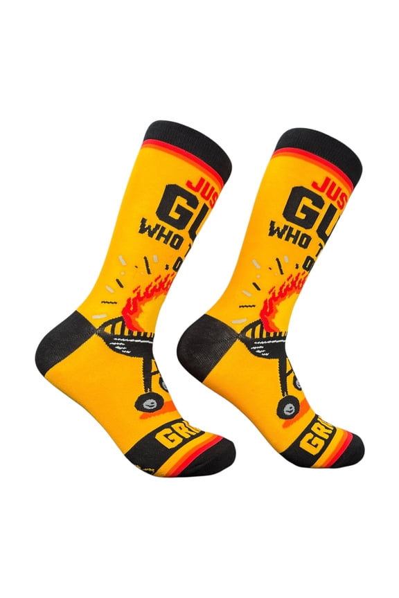 Just A Guy Who Turns On Grills Socks Funny Sarcastic Cookout Graphic Novelty Footwear For Men
