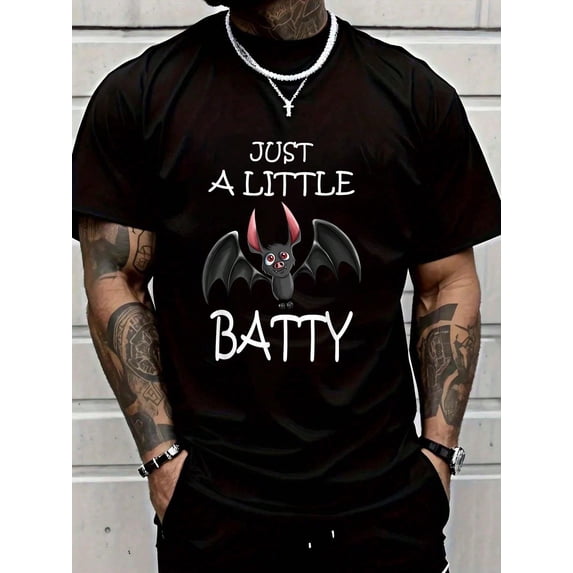 Just A Little Batty Bat Graphic Print Halloween Humor Cotton Men's Women's Tee Shirt
