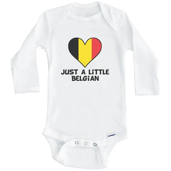 Just A Little Belgian Baby Bodysuit - Funny Belgium Flag Baby Bodysuit (Long Sleeve), 3-6 Months White