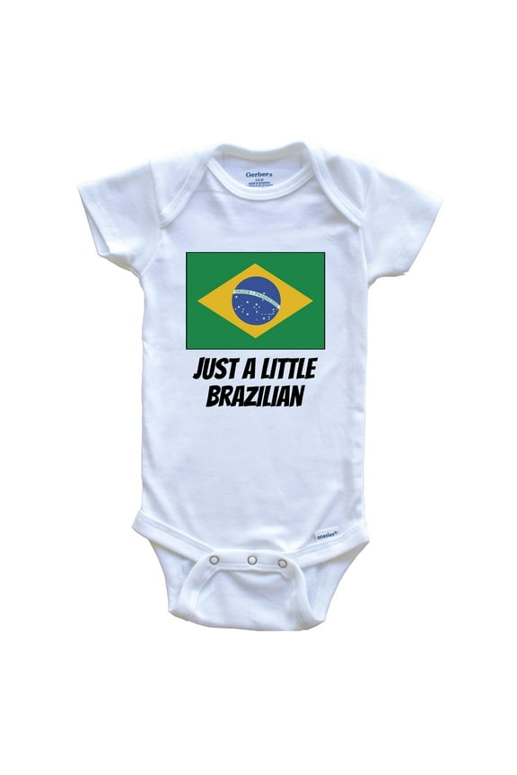 Just A Little Brazilian Cute Brazil Flag Baby Bodysuit, 3-6 Months White