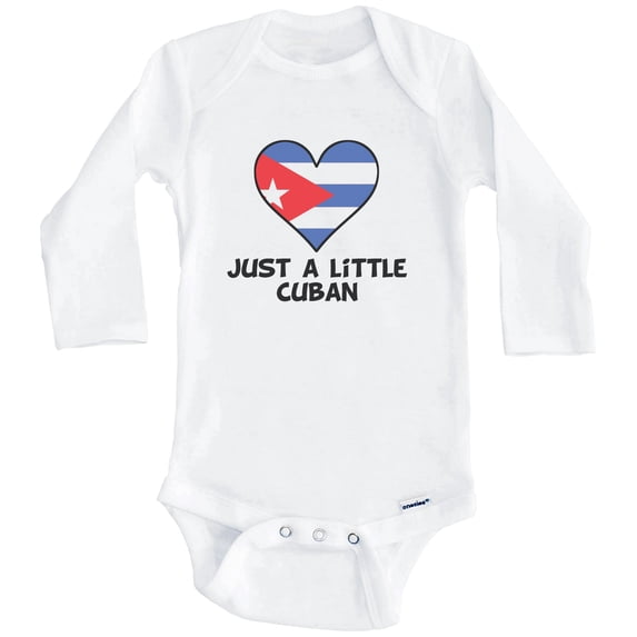 Just A Little Cuban Baby Bodysuit - Funny Cuba Flag Baby Bodysuit (Long Sleeve), 3-6 Months White