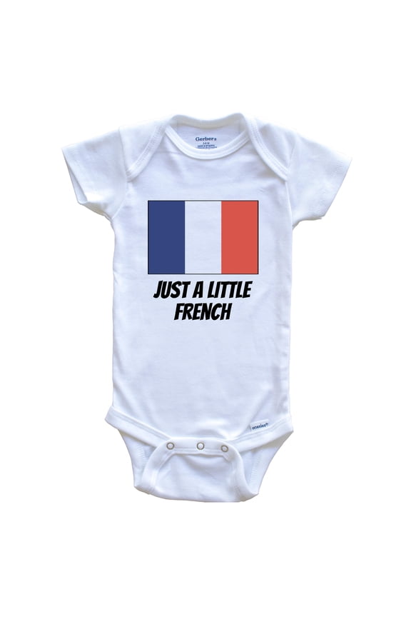 Just A Little French Cute France Flag Baby Bodysuit, 3-6 Months White