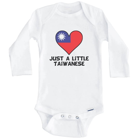 Just A Little Taiwanese Baby Bodysuit - Funny Taiwan Flag Baby Bodysuit (Long Sleeve), 3-6 Months White