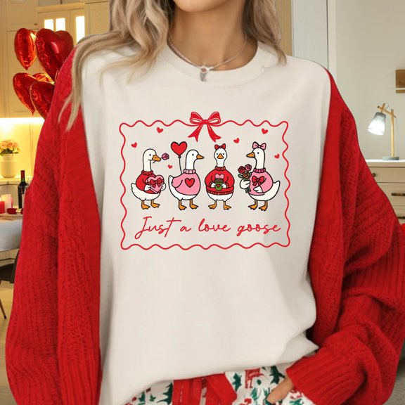 Just A Love Goose Shirt, Cute V-Day Goose Design, V-Day Tee Top