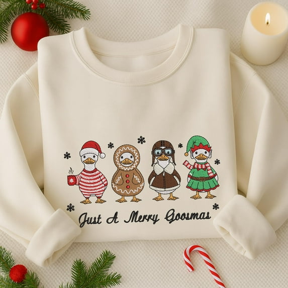 Just A Merry Goosmas Embroidered Sweatshirt, Christmas Silly Goose Embroidered Shirt, Merry Christmas Shirt, Winter Holiday Gift