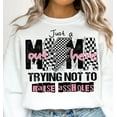 thumbnail image 1 of Just A Mom Out Here Sweatshirt, Funny Mom Shirt, Sassy Mama Sweatshirt, Motherhood Sarcasm Sweatshirt, Checkered Mama Shirt, Trendy Mama Sweatshirt, 1 of 5
