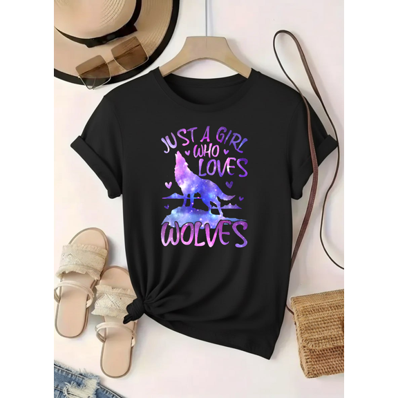 Just A Person Who Loves Wolves Galaxy Space Graphic Animal Lover Unisex T-Shirt up to Size 5XL