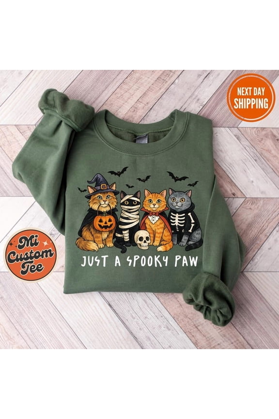 Just A Spooky Paw Halloween Cat Sweatshirt, Cute Kitty Halloween Crewneck, Funny Cat Mom Fall Hoodie, Skeleton Witch Vampire Mummy Cat Sweat