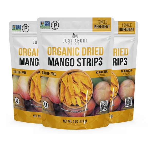 Just About Food - Mango Strips Dried Organic - 4 Oz, Case of 6