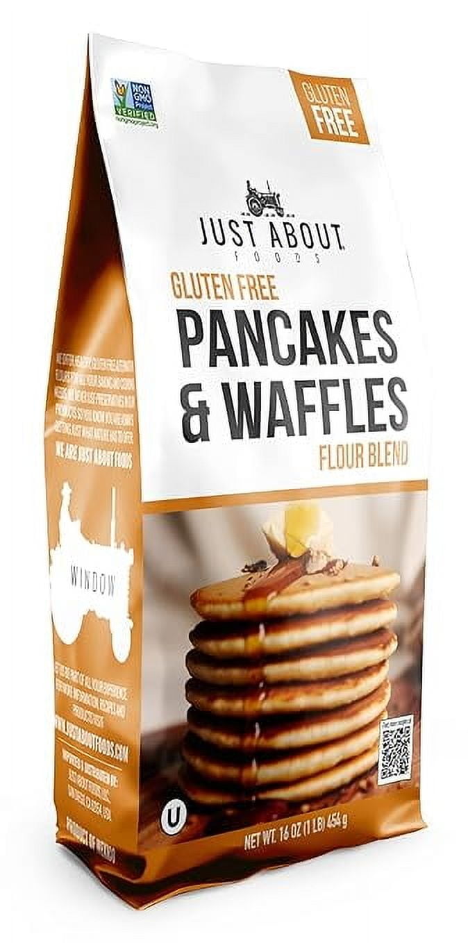 Just About Foods Gluten Free Pancakes & Waffles Flour Blend, Soft and Fluffy Texture, Premium Flour Mix, Non-GMO, Kosher - 1 lb (16oz)