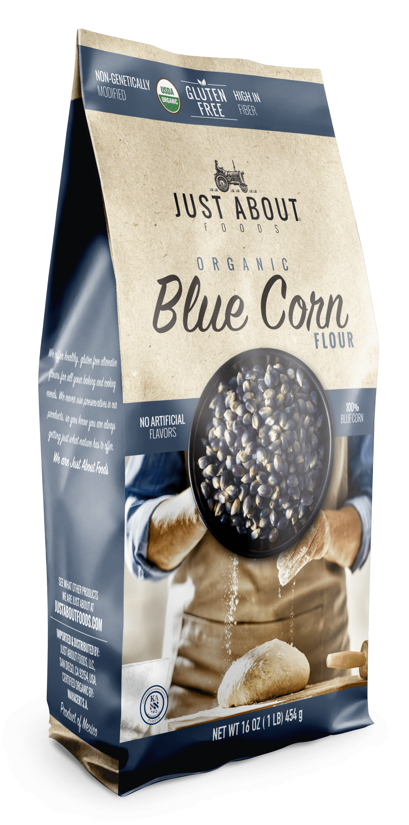 Just About Foods Organic Blue Corn Flour Gluten free Kosher Vegan 1 lb