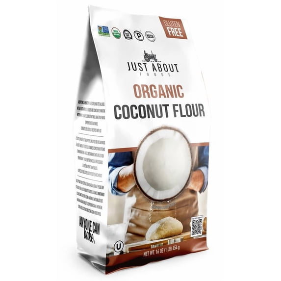 Just About Foods Organic Coconut Flour, 1 lb, Gluten Free Flour, Vegan, Non-GMO