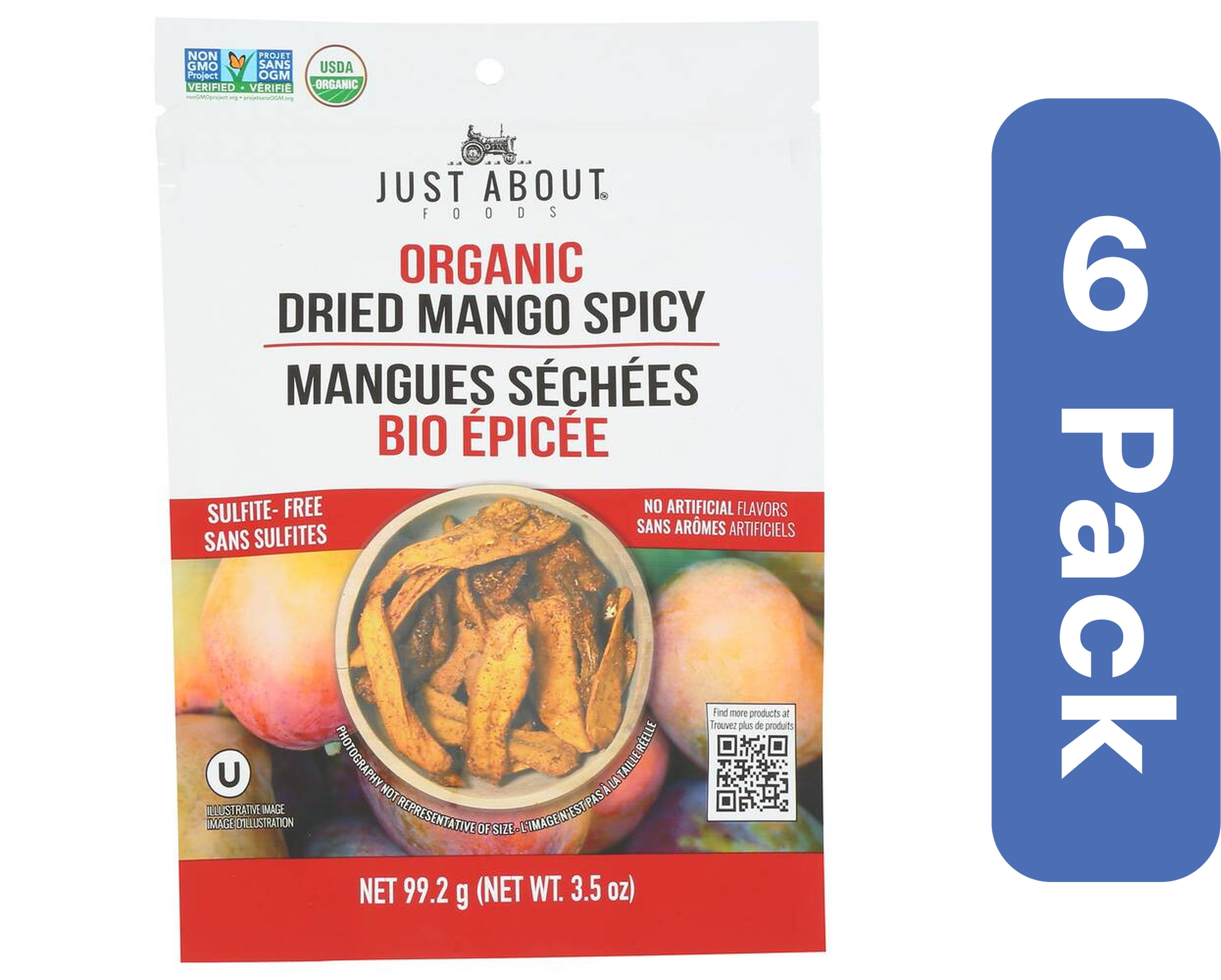 Just About Foods Spicy Dried Mango Strips 3.5 oz (Pack of 6)