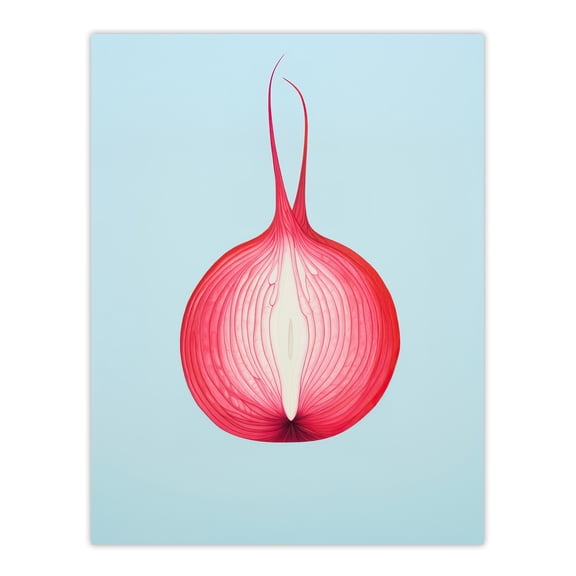 Just Add Red Onion Cut Vegetable Kitchen Painting Pastel Colour Pink on Blue Unframed Wall Art Print Poster Home Decor Premium