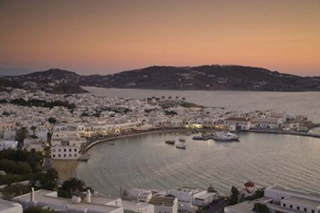 Just After Sunset Hora Mykonos Greece Canvas Art - Darrell Gulin DanitaDelimont (35 x 24)