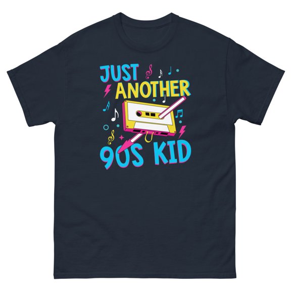 Just Another 90s Kid Retro Vintage Musician Music Lover Graphic classic tee (Navy, 2XL)