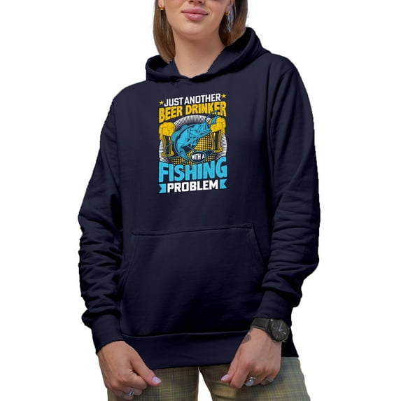 Just Another Beer Drinker with a Fishing Problem, Fishermen, Navy Blue Hooded Sweatshirt or Hoodie, XL