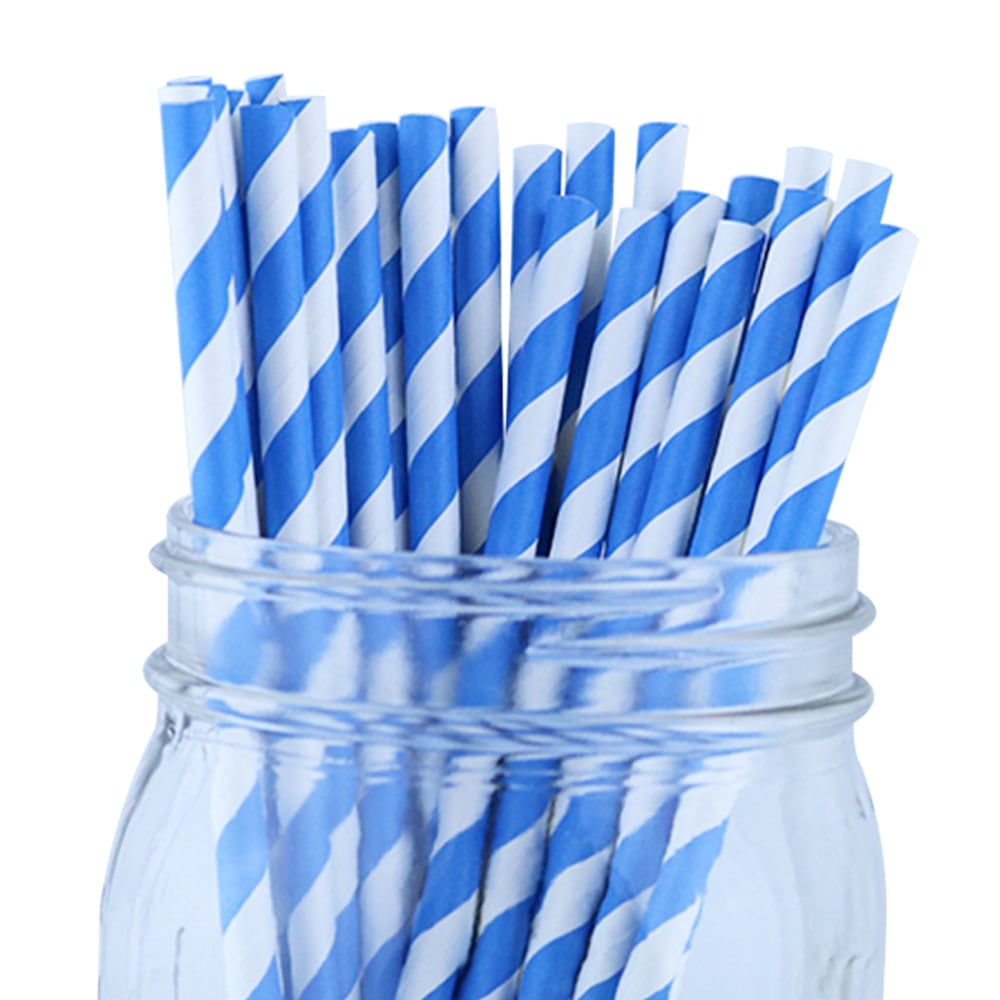 Just Artifacts 100pcs Decorative Striped Paper Straws (Striped, Blue) - Decorative Paper Straws for Birthday Parties, Weddings, Baby Showers, and Life Celebrations!